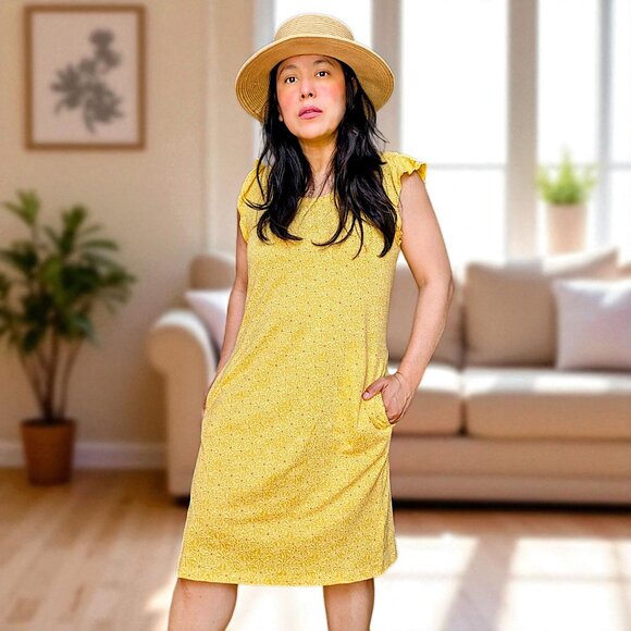 Toad&Co Dresses & Skirts - Toad & Co Rufflita flutter sleeve yellow orange organic cotton pocket shift dres